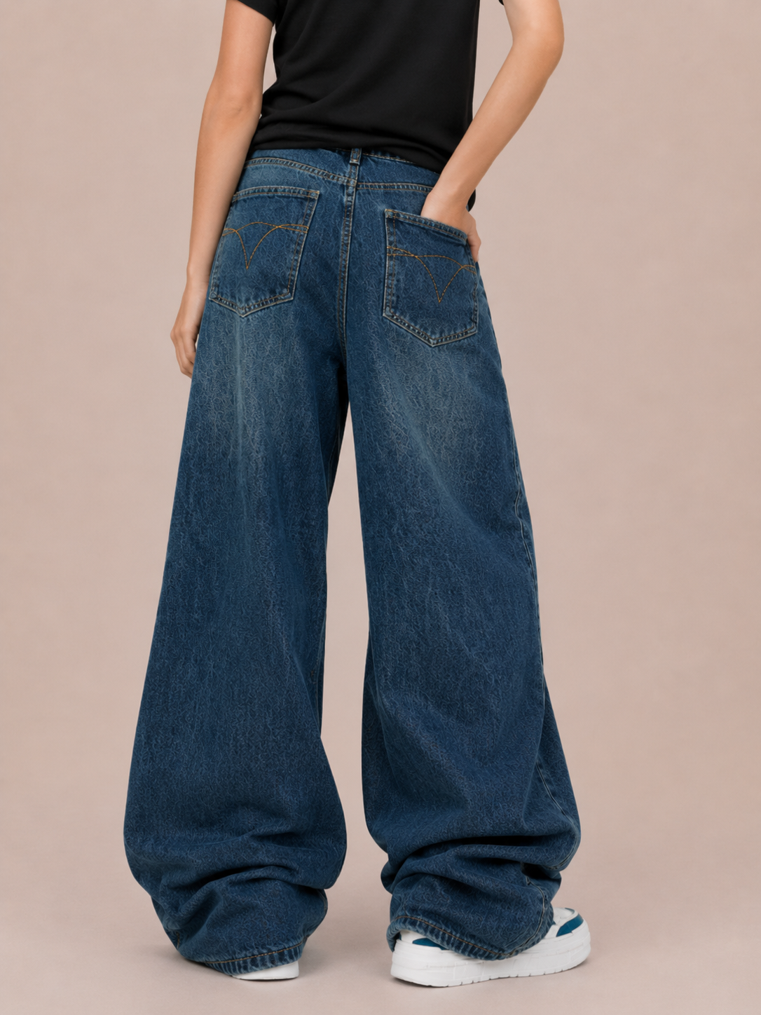 Vintage Button Detail Wide-Leg Jeans