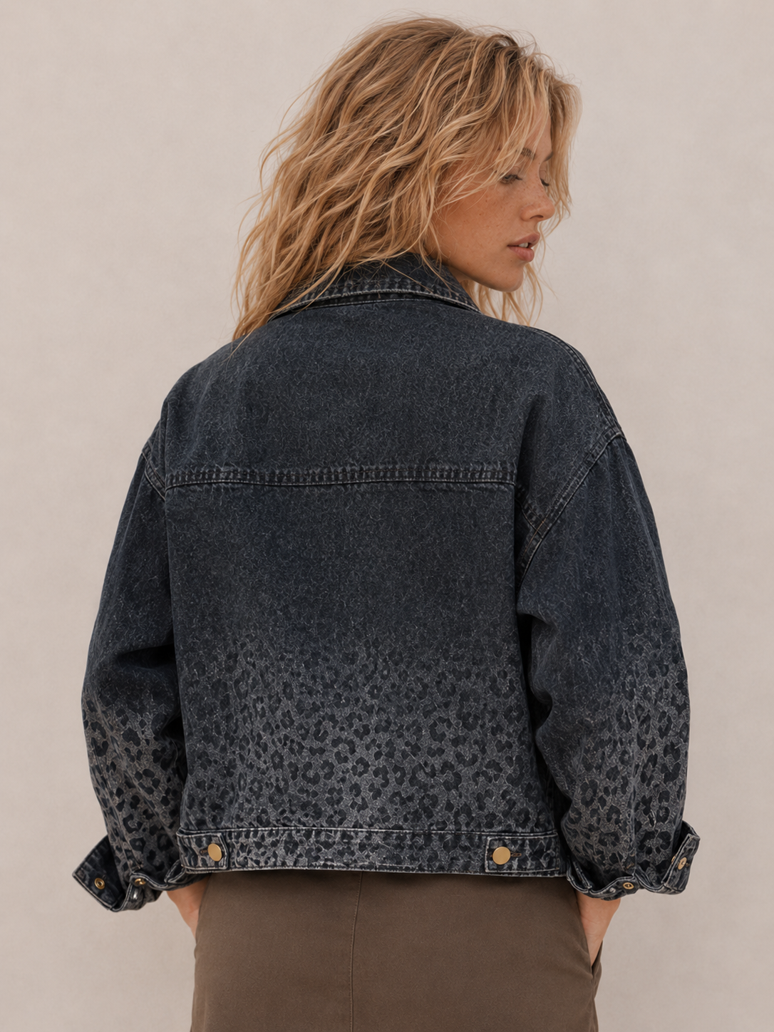 Vintage Leopard‑Print Denim Cropped Jacket