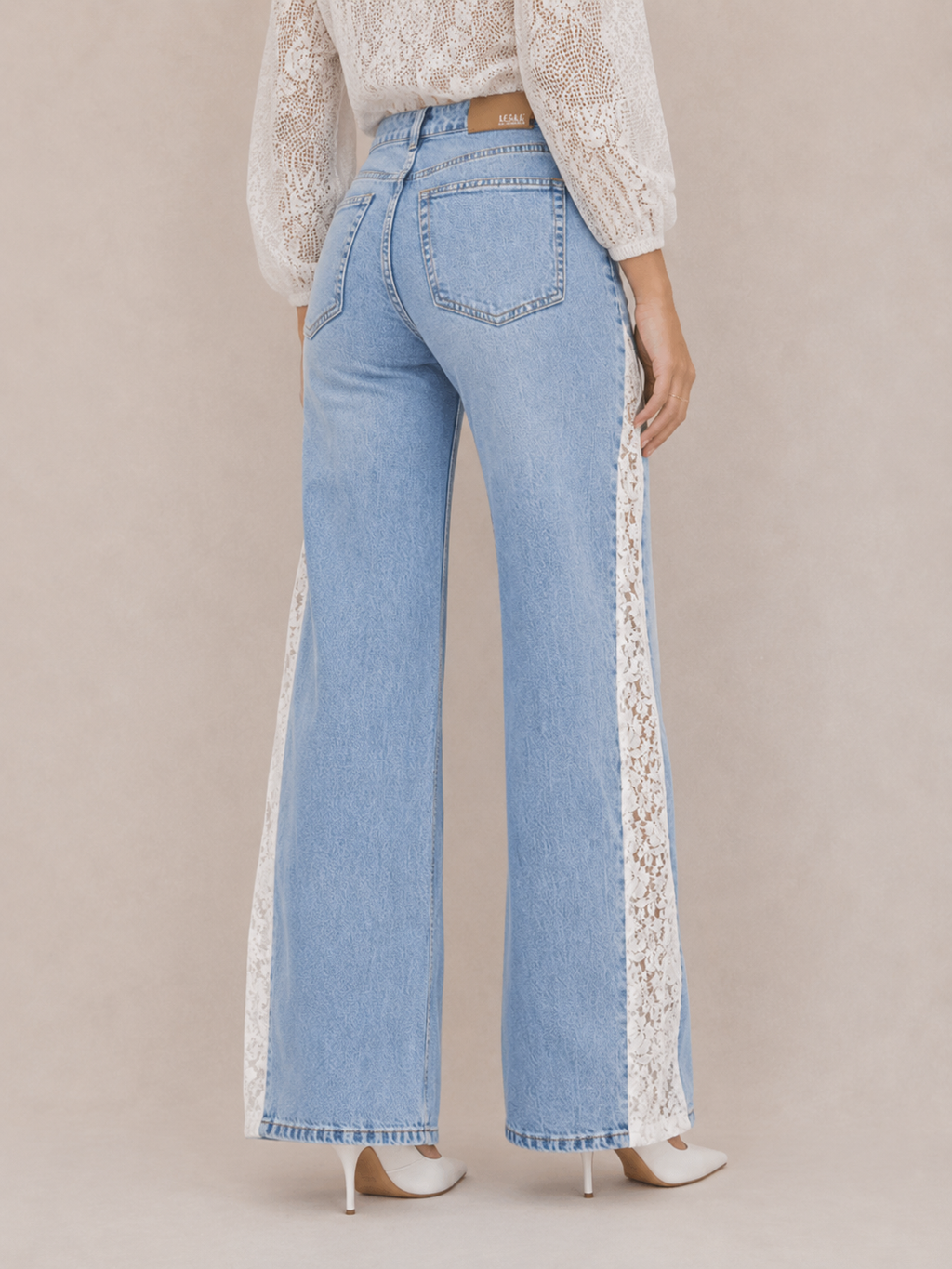 Trendy Lace-Panel Straight-Leg Jeans