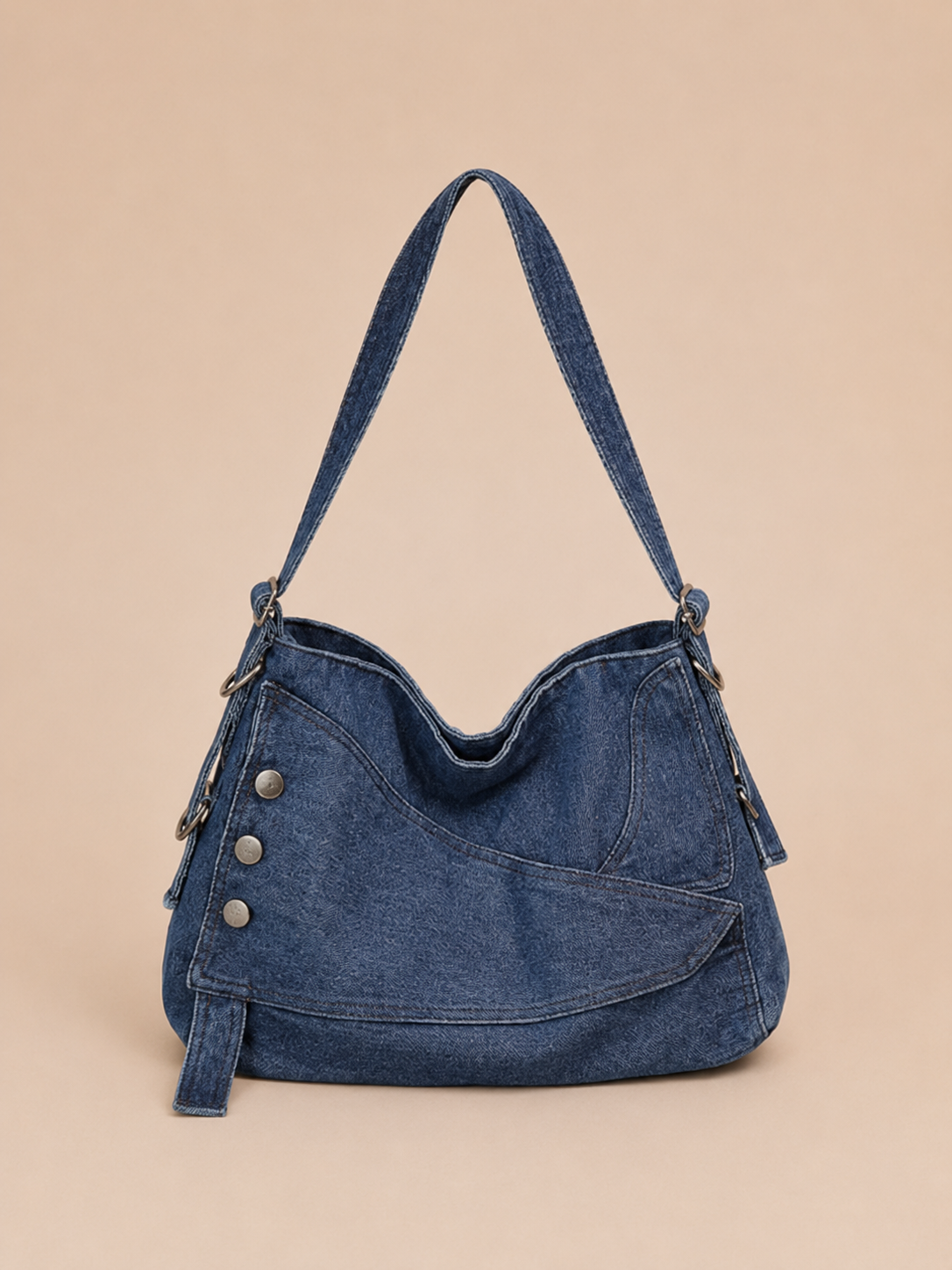 Vintage Button Detail Slouchy Shoulder Bag