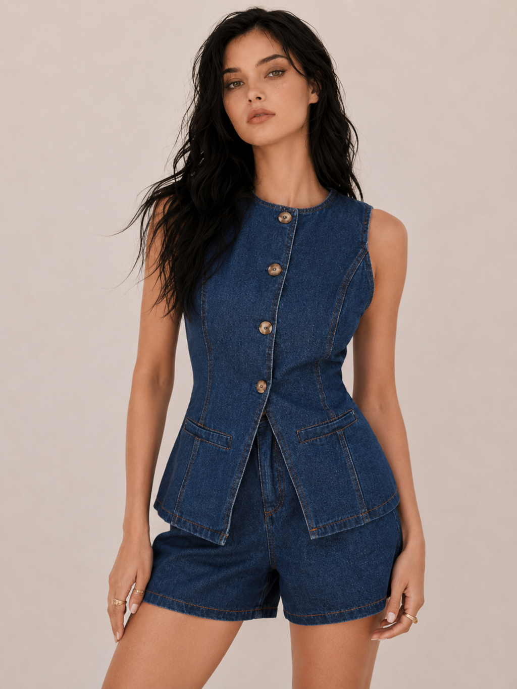 Chic Button Front Tailored Two-Piece Set
