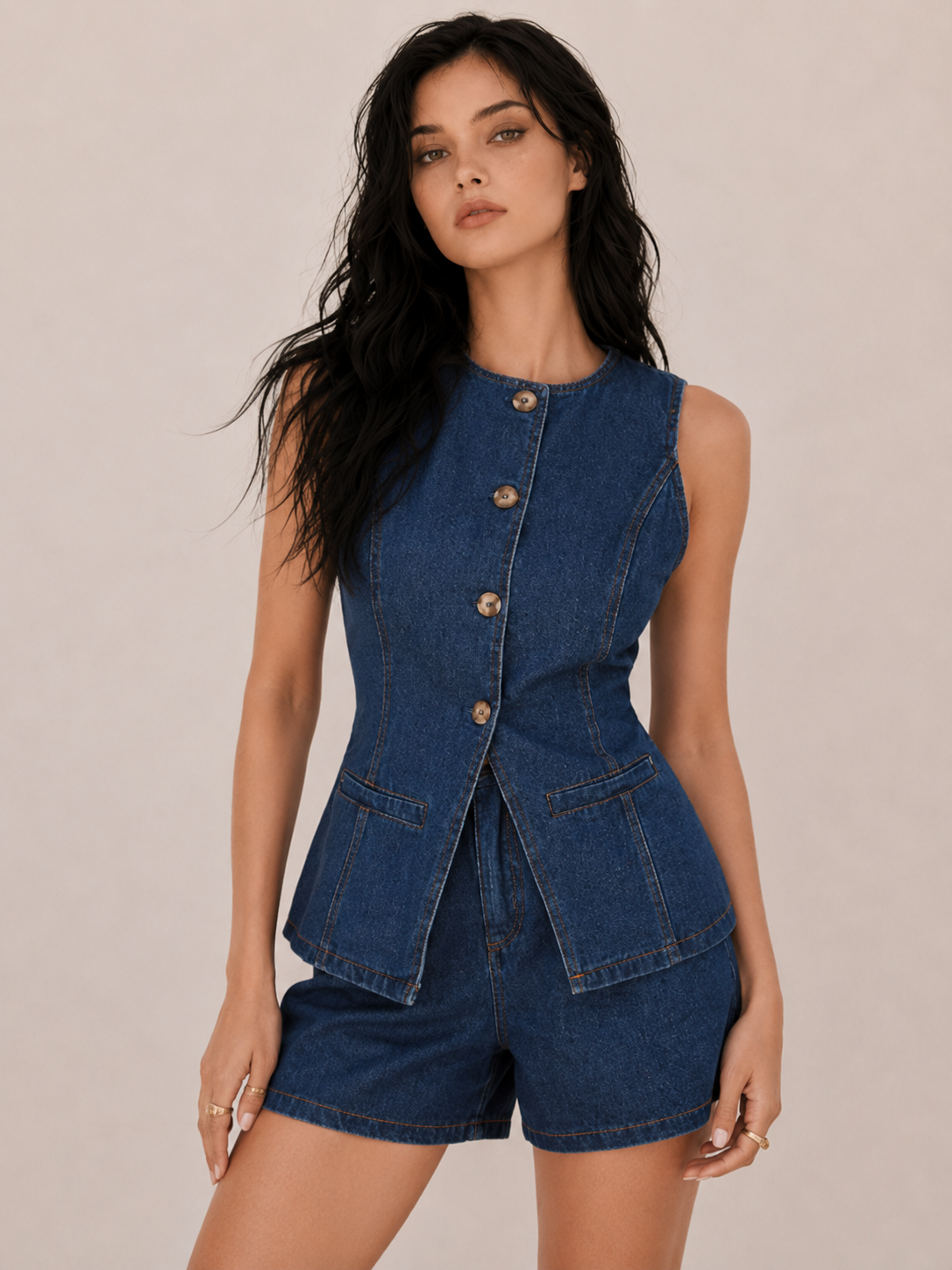 Chic Button Front Tailored Two-Piece Set