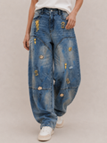 Vintage Metal Accent Baggy Barrel Jeans