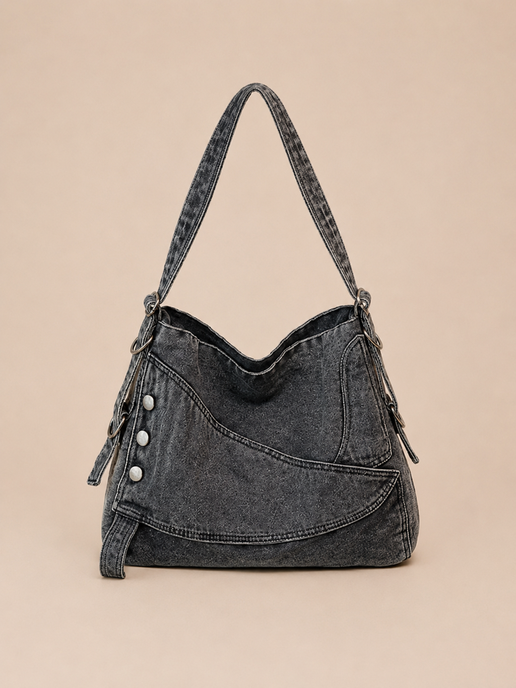 Vintage Button Detail Slouchy Shoulder Bag