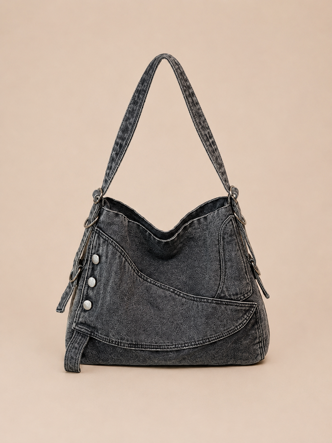 Vintage Button Detail Slouchy Shoulder Bag
