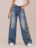 Playful Floral Embroidered Wide-Leg Jeans