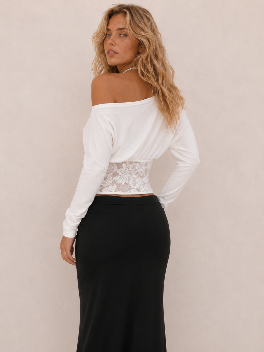 Chic Lace-Panel Relaxed Off-Shoulder Top