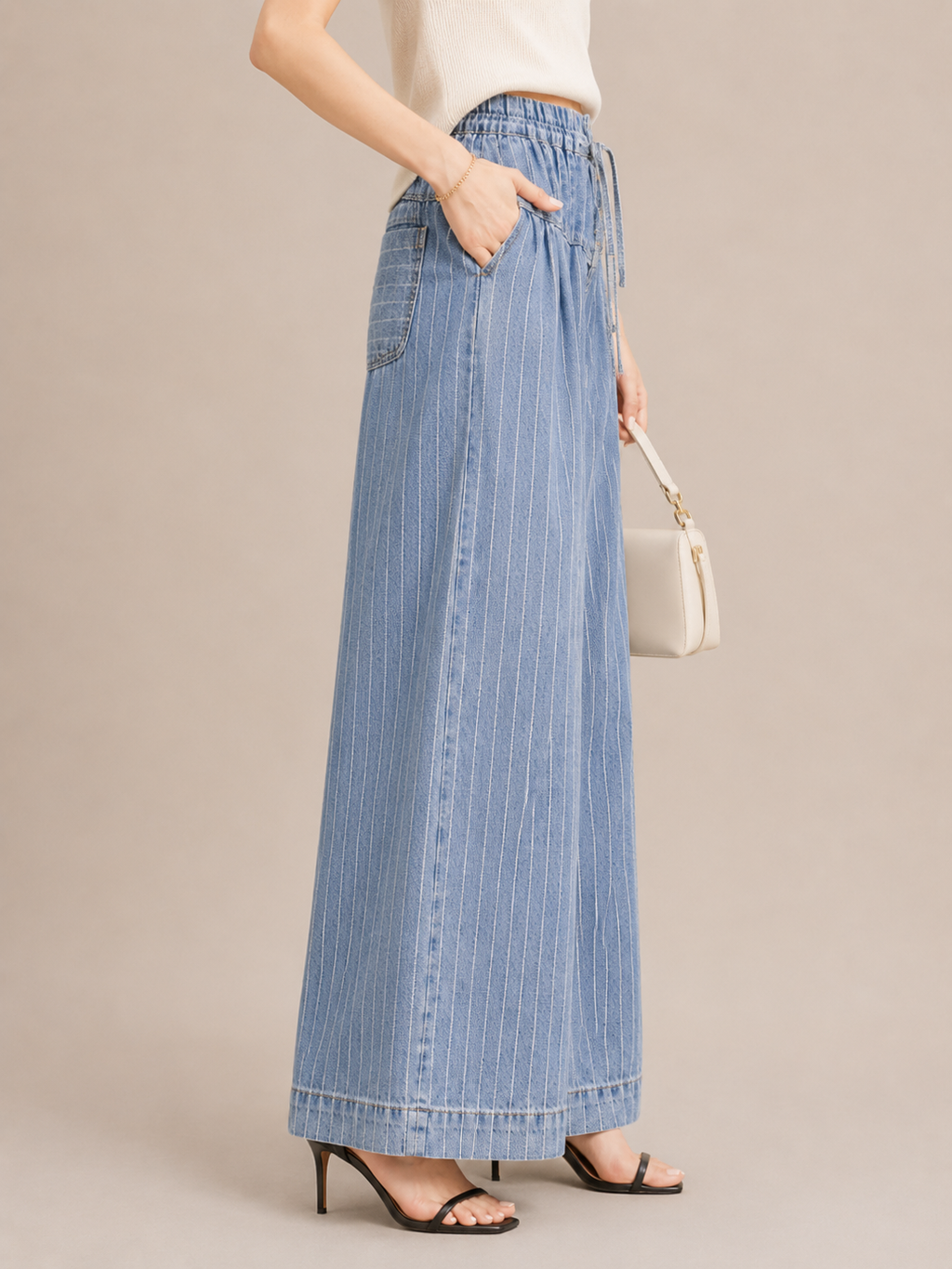 Vintage Button-Front Wide-Leg Pants