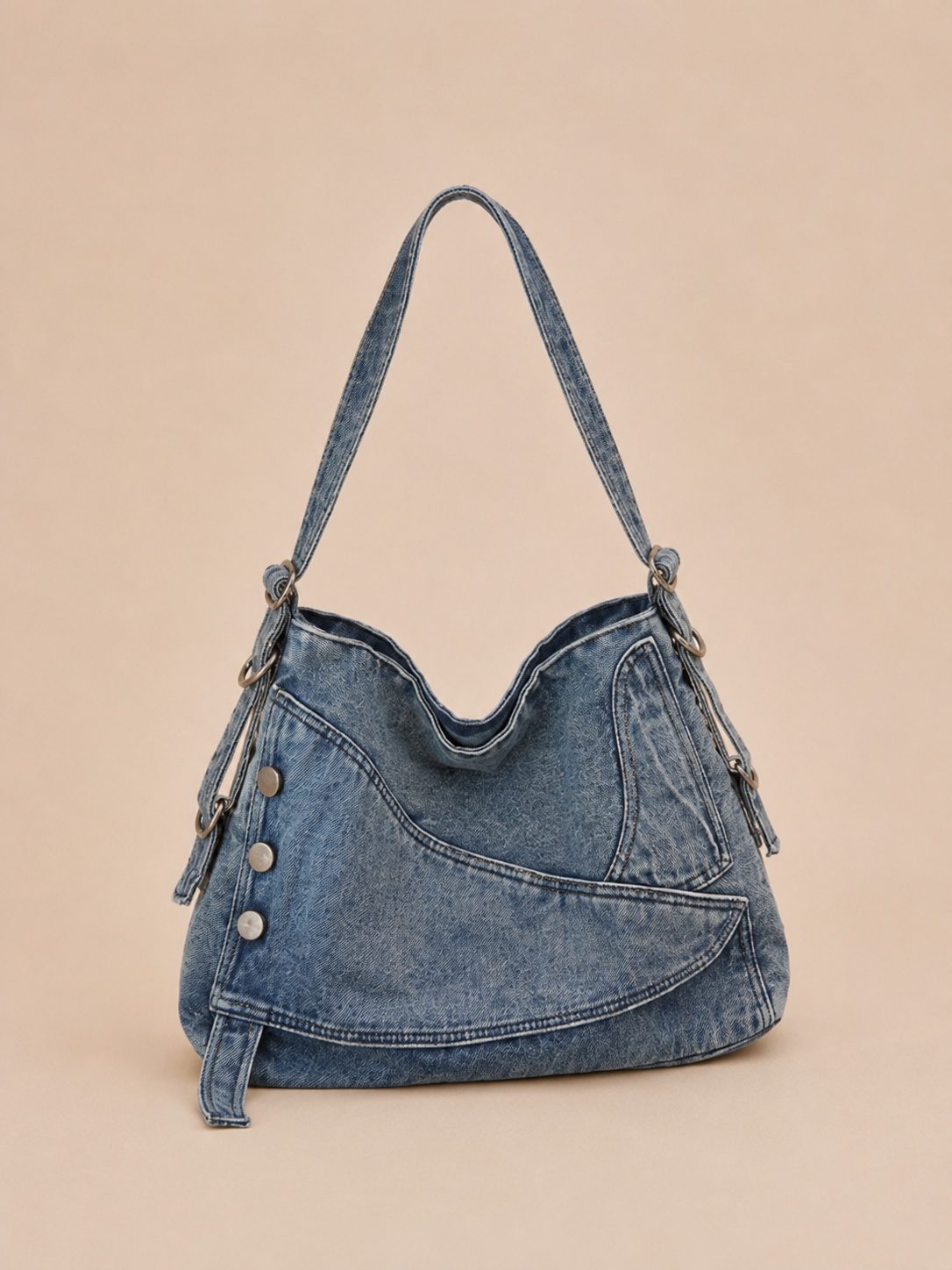 Vintage Button Detail Slouchy Shoulder Bag