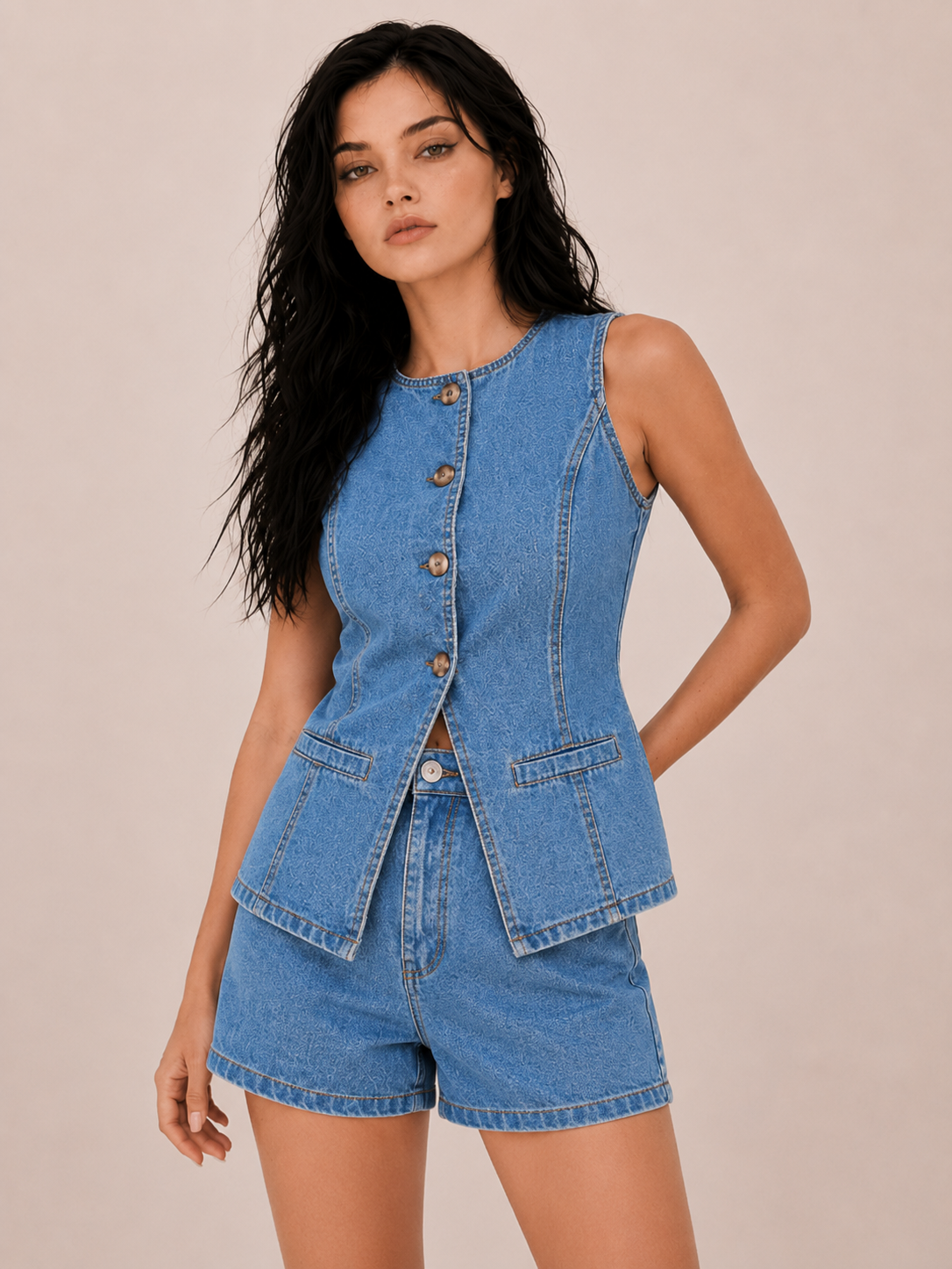 Chic Button Front Tailored Two-Piece Set