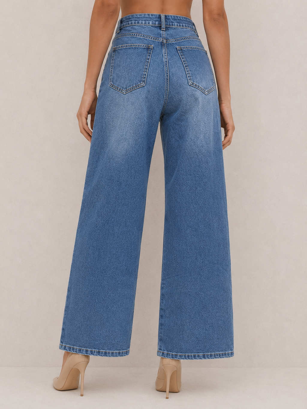 Vintage Button-Tab High-Waist Pants
